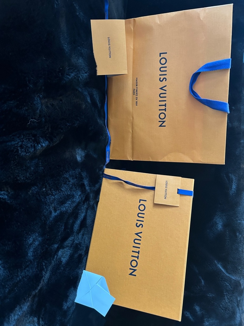 Louis Vuitton (Medium) Orange Box and Bag with Blue Ribbon Accents
